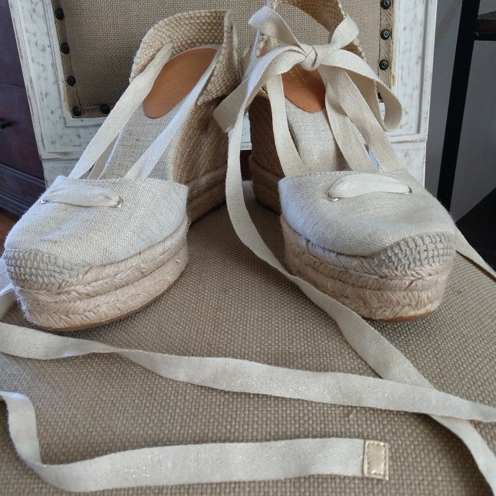 Coach; wedge, lace-up, espadrilles.